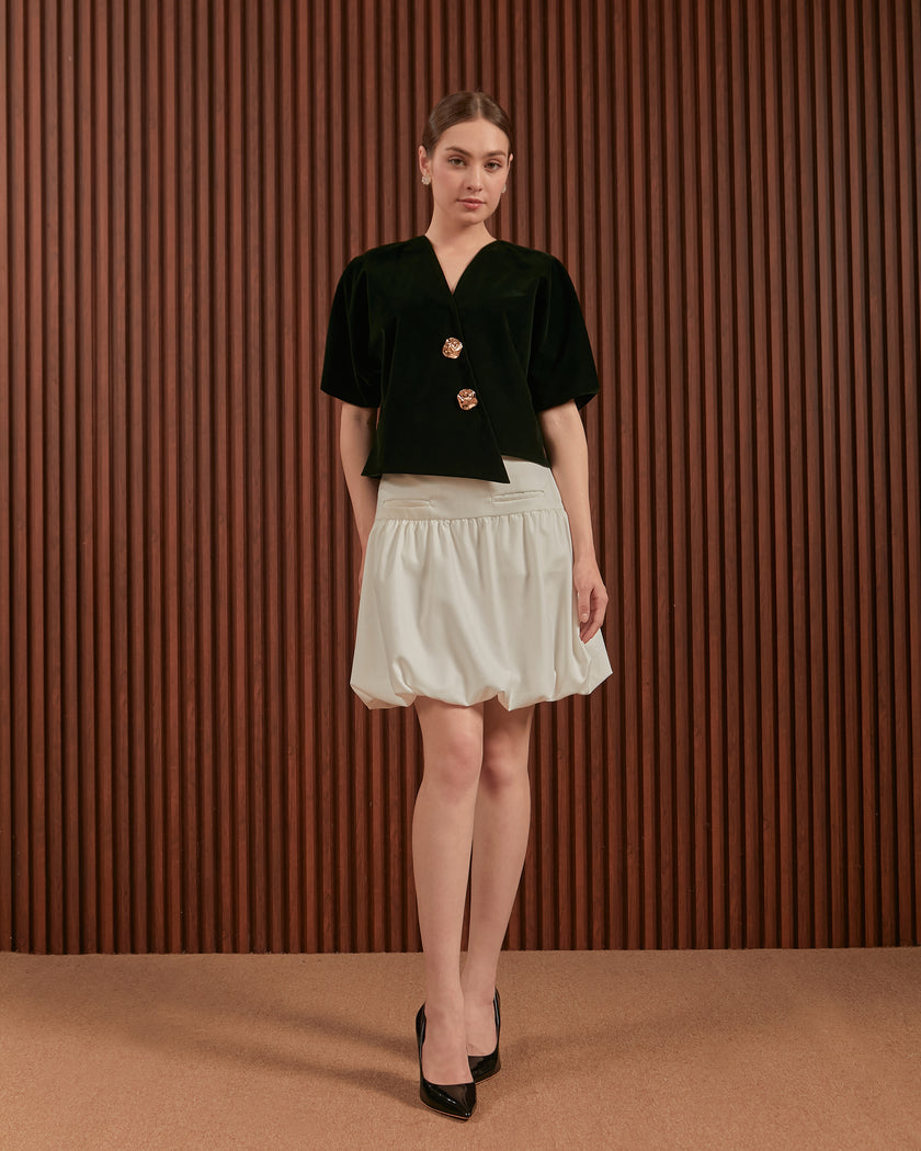 Ophelia Top in Green, Maroon & Red - Women Velvet Raglan Top