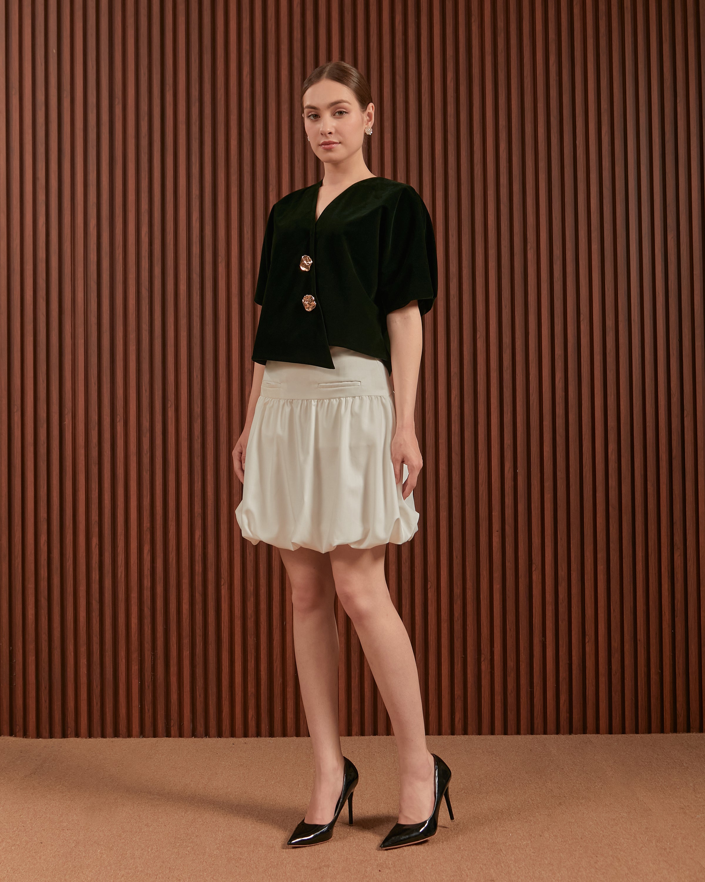 Ophelia Top in Green, Maroon & Red - Women Velvet Raglan Top