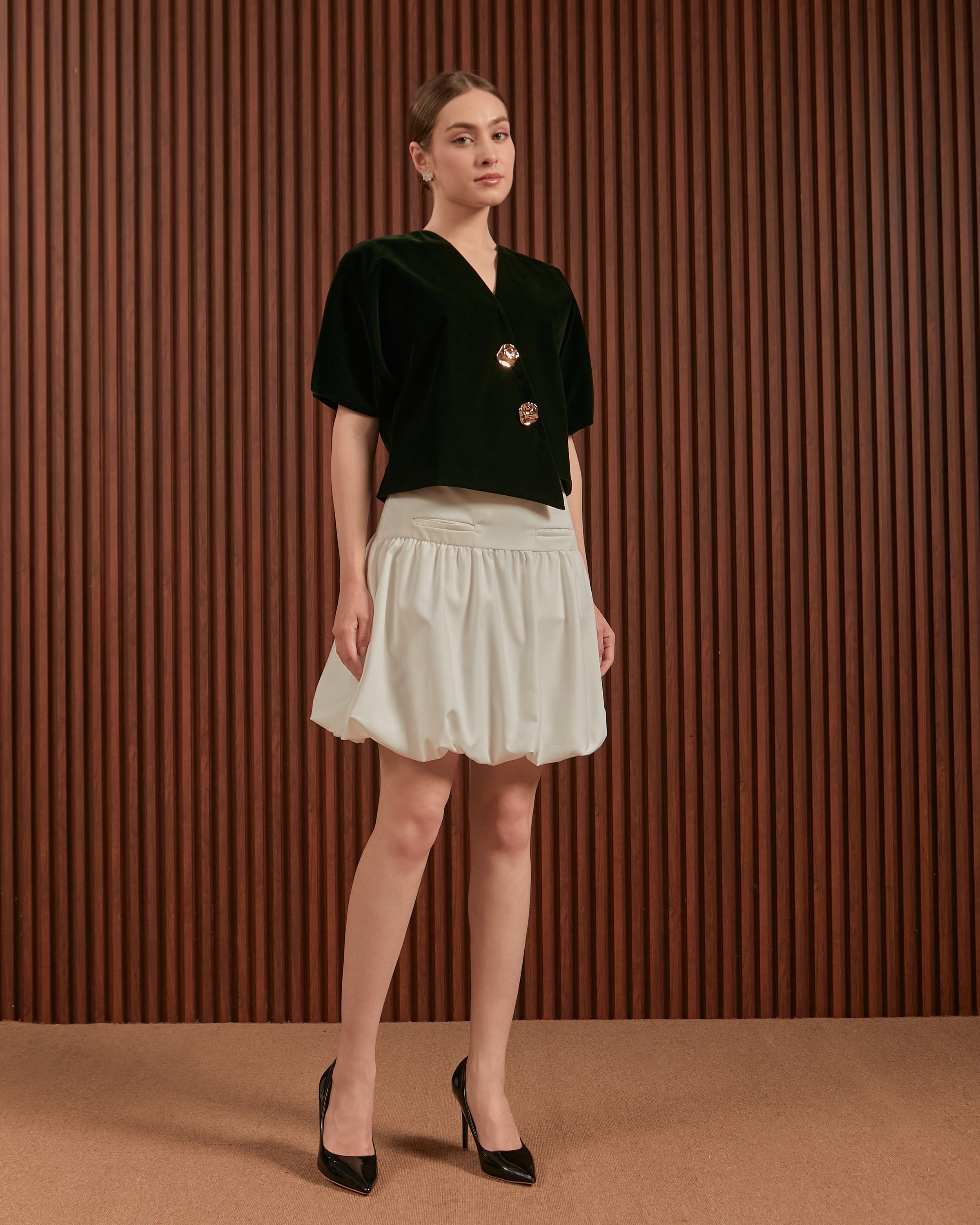 Ophelia Top in Green, Maroon & Red - Women Velvet Raglan Top