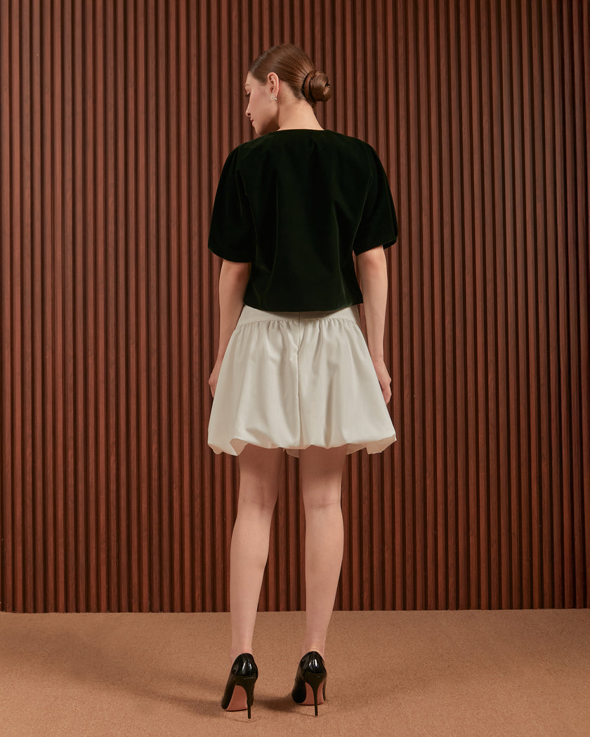 Ophelia Top in Green, Maroon & Red - Women Velvet Raglan Top