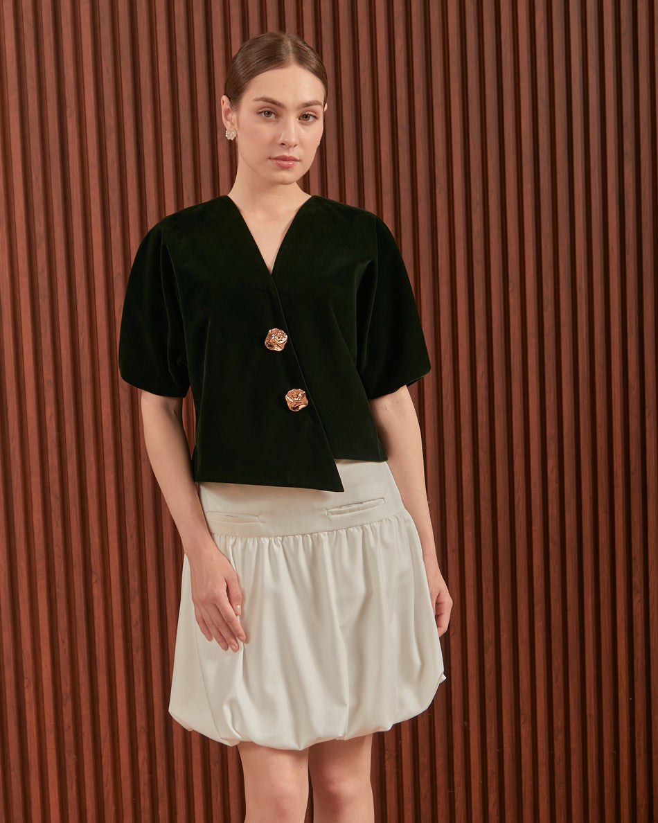 Ophelia Top in Red & Green - Velvet Raglan Top