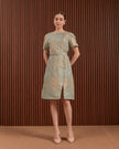 Candice Dress in Beige & Blue - Jacquard A-Line Women Dress