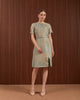 Candice Dress in Beige & Blue - Jacquard A-Line Women Dress