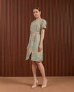 Candice Dress in Beige & Blue - Jacquard A-Line Women Dress