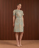 Candice Dress in Beige & Blue - Jacquard A-Line Women Dress