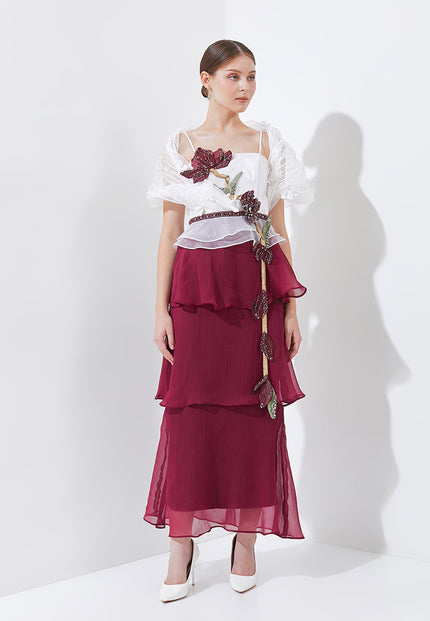 Ruberta Dress - Crimson Botanical Tiered Dress (Pre-order)