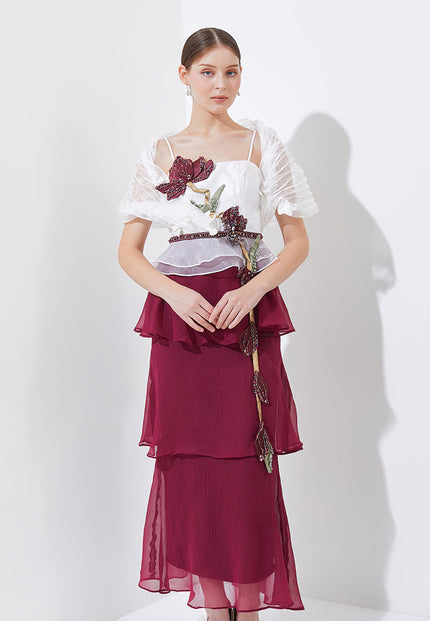 Ruberta Dress - Crimson Botanical Tiered Dress (Pre-order)