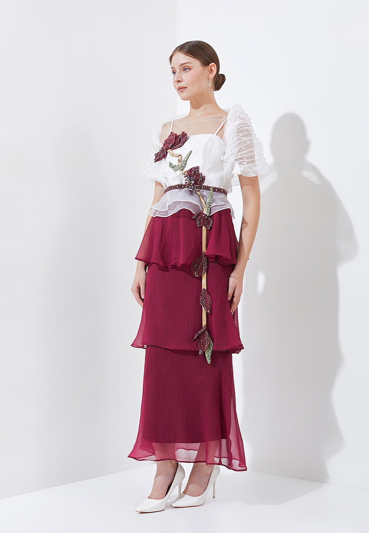 Ruberta Dress - Crimson Botanical Tiered Dress (Pre-order)