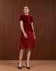 Ilena Dress in Red & Dark Green - Velvet Peplum Midi Dress