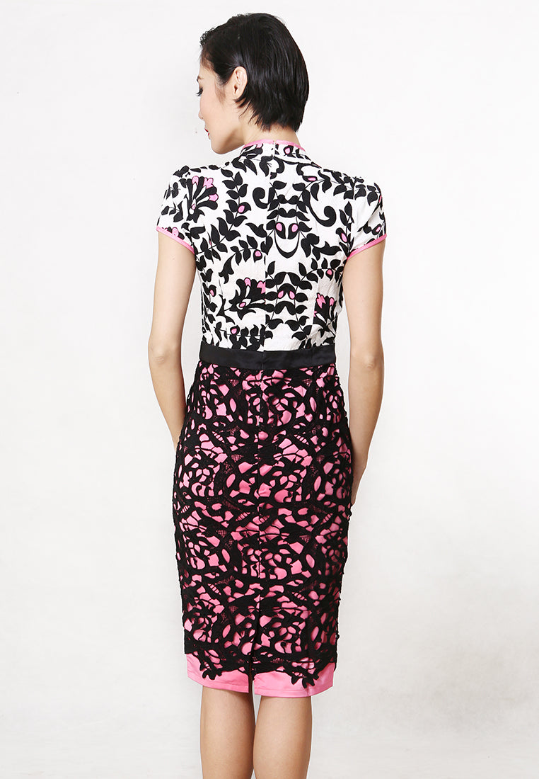 Peony Cheongsam Dress - Fitted Floral Print with Mandarin Collar Dress