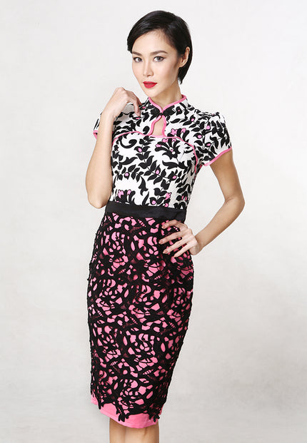 Peony Cheongsam Dress - Fitted Floral Print with Mandarin Collar Dress