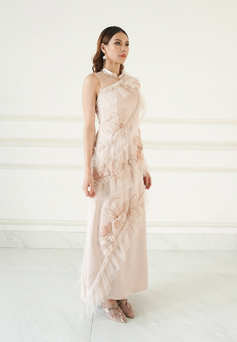 Querencia Cheongsam Dress - Maxi Satin Dress in Pink (Pre-Order & Rent)