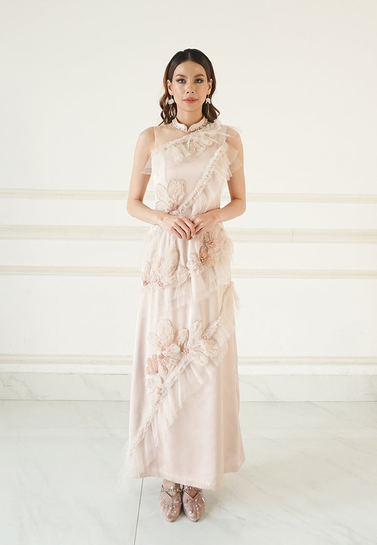 Querencia Cheongsam Dress - Maxi Satin Dress in Pink (Pre-Order & Rent)