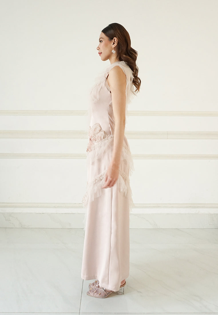 Querencia Cheongsam Dress - Maxi Satin Dress in Pink (Pre-Order & Rent)