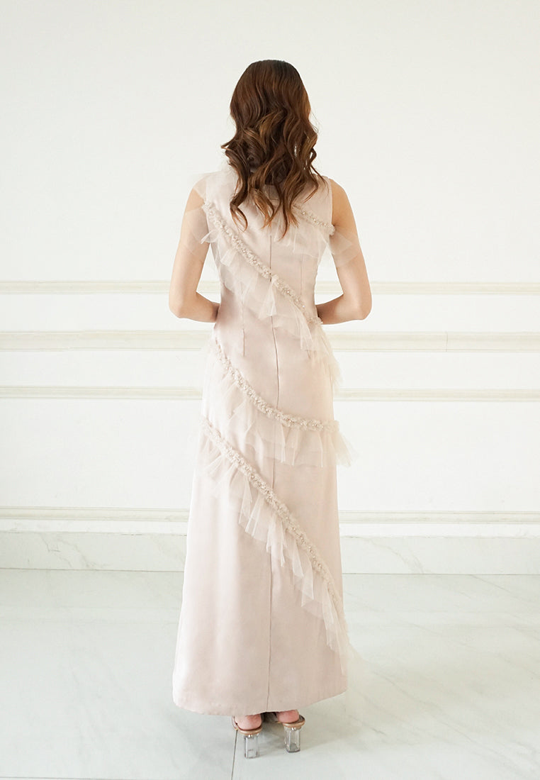 Querencia Cheongsam Dress - Maxi Satin Dress in Pink (Pre-Order & Rent)