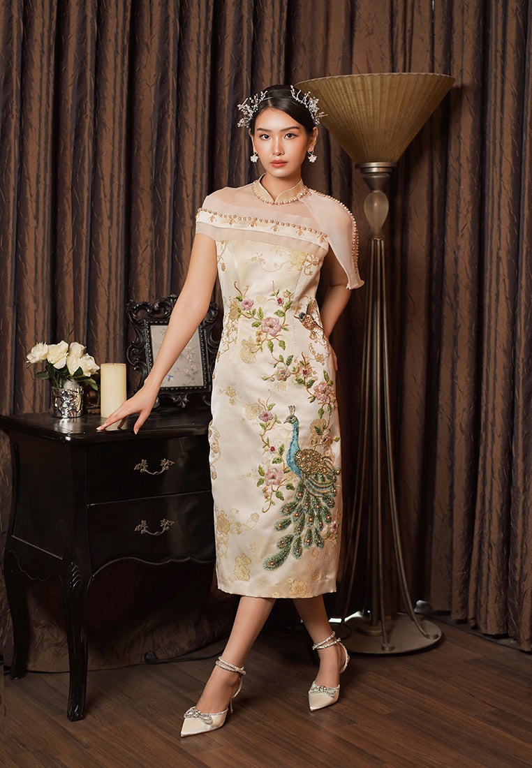 Rhiannon Cheongsam Dress - Fit Flare Tube Dress in Champagne (Pre-Order & Rent)