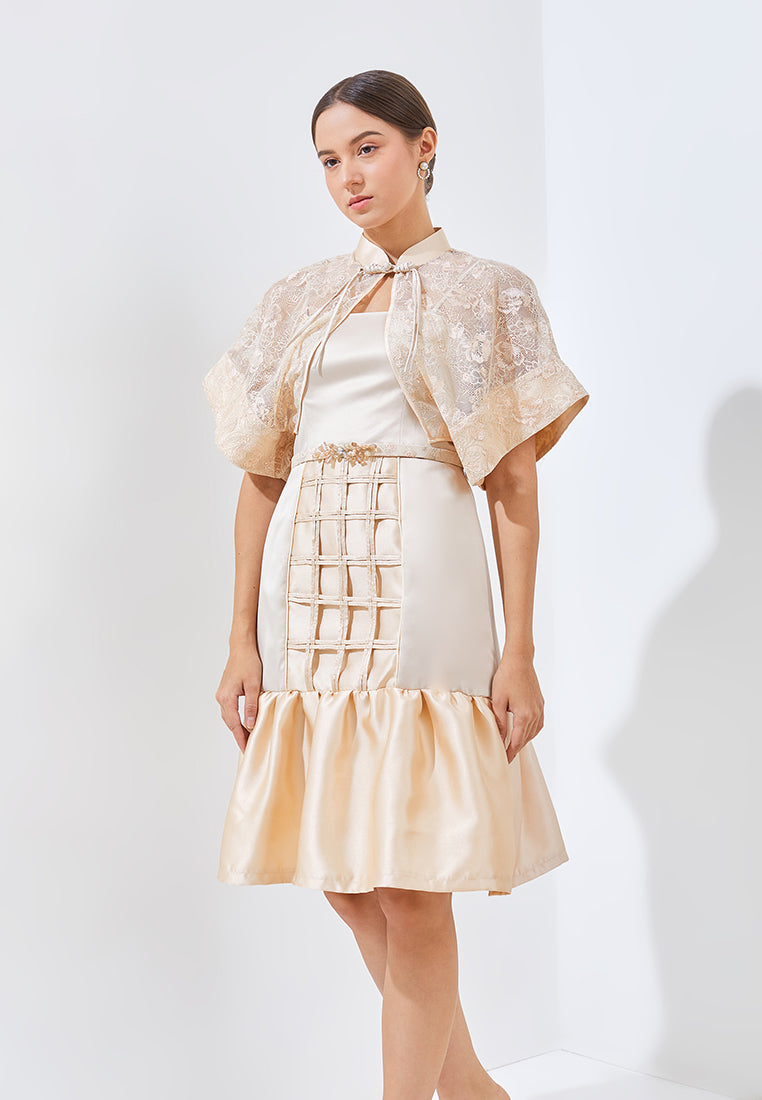 Rouna Cheongsam Dress - Midi Lace Cape Dress (Pre-Order)