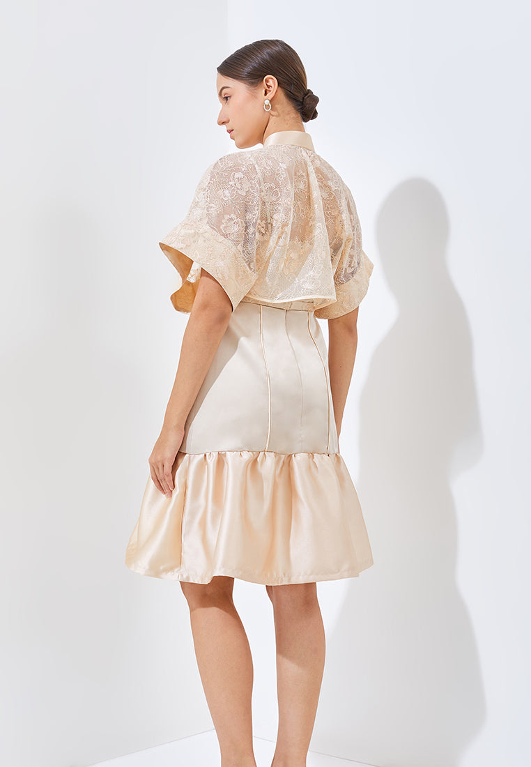 Rouna Cheongsam Dress - Midi Lace Cape Dress (Pre-Order)