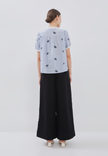 Rieta Top - Floral-embroidered Stripes Print
