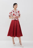 Sadie Cheongsam Skirt - Midi Pleated Satin Skirt (Pre-Order)