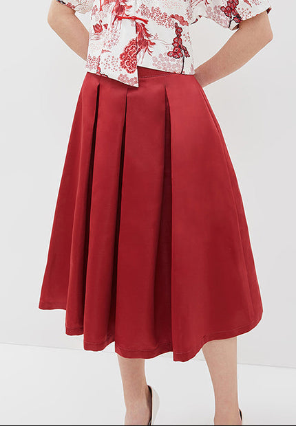 Sadie Cheongsam Skirt - Midi Pleated Satin Skirt (Pre-Order)