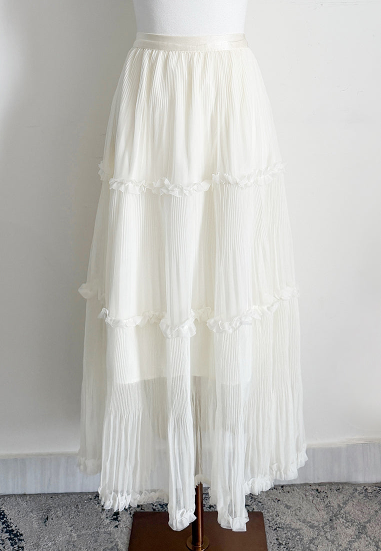 Solene Skirt - Long Pleated Skirt with Layer & Ruffle