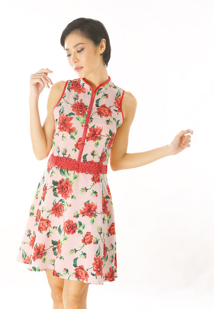 Suzy Cheongsam Dress - Modern Floral Print Dress