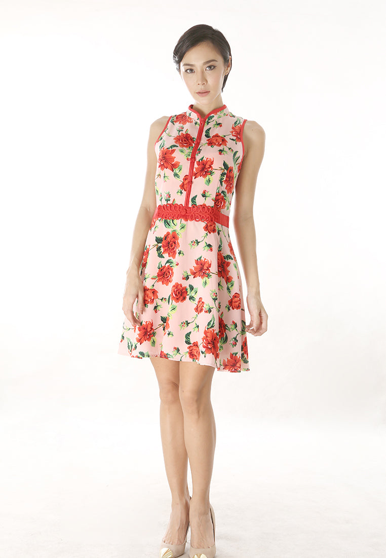 Suzy Cheongsam Dress - Modern Floral Print Dress