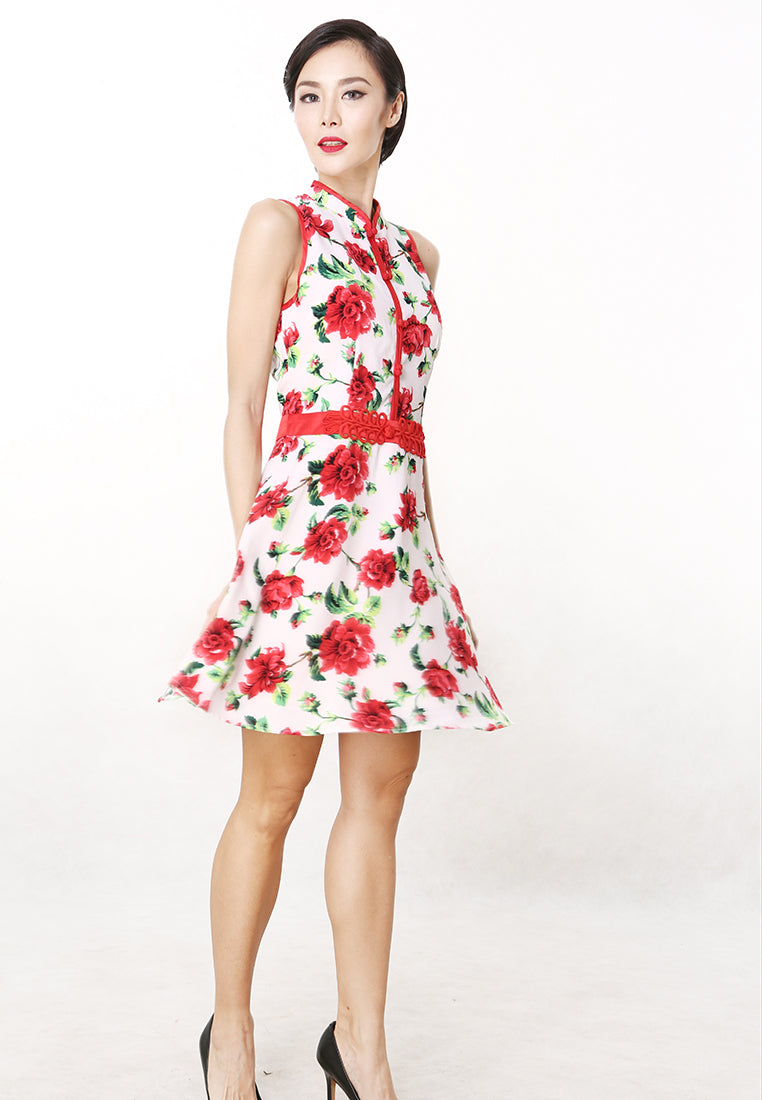 Suzy Cheongsam Dress - Modern Floral Print Dress