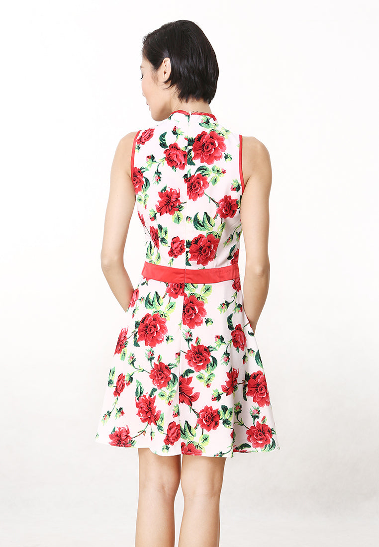 Suzy Cheongsam Dress - Modern Floral Print Dress
