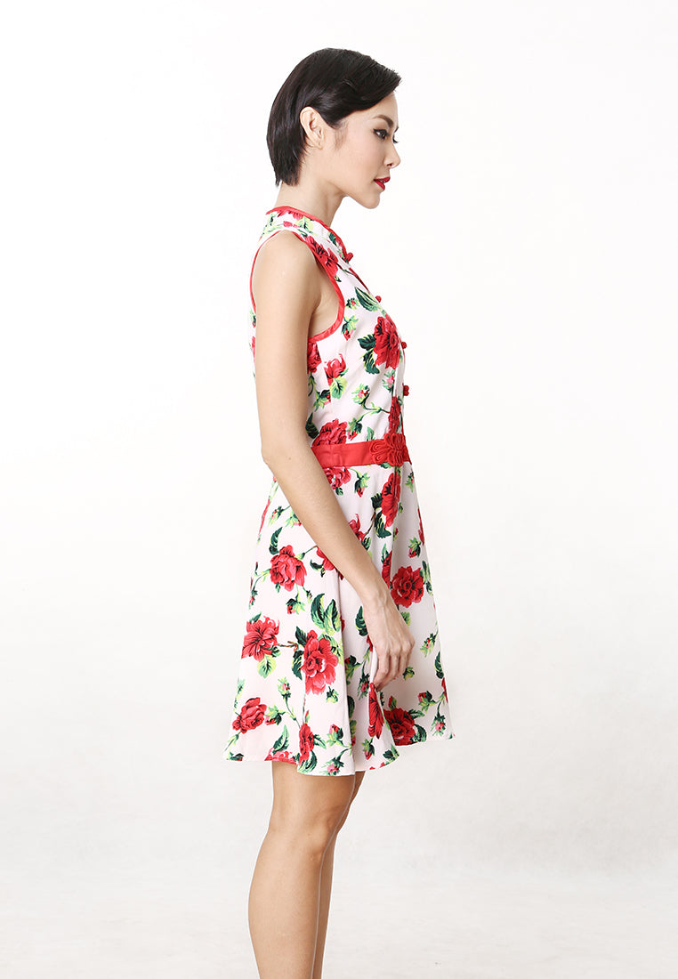 Suzy Cheongsam Dress - Modern Floral Print Dress