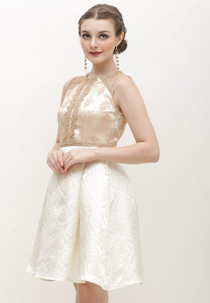 Cerelia Dress - Lace & Jacquard Halter Mini Dress