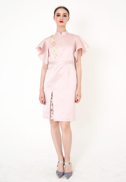Samantha Cheongsam Dress - Knee-Length Shanghai Collar Dress