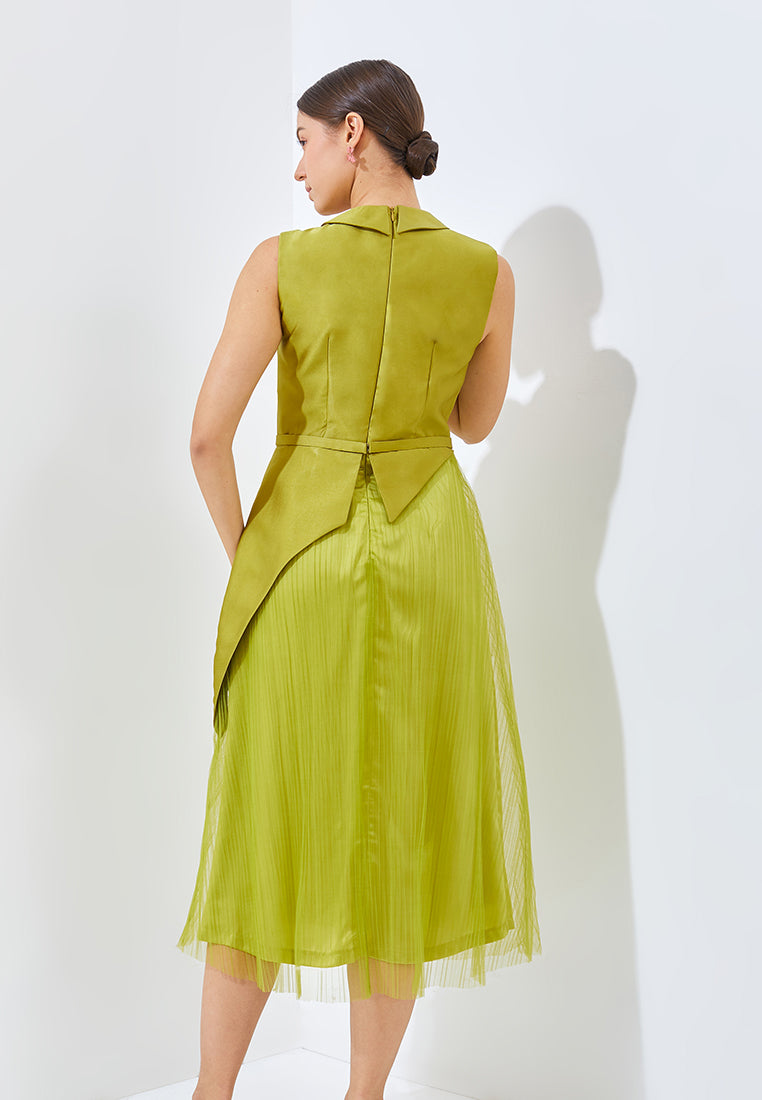 Yora Cheongsam Dress - Midi Asymmetric Neckline Dress