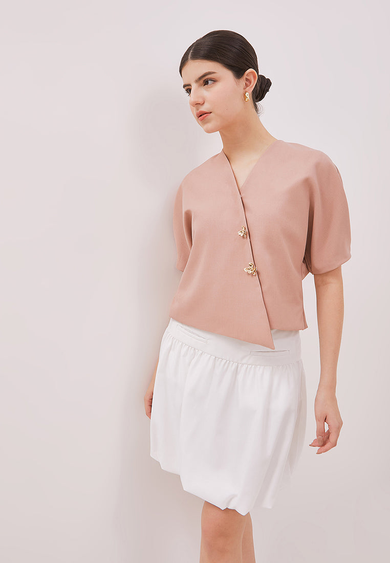 Zinie Top - Wool Blend Puff Sleeve Top