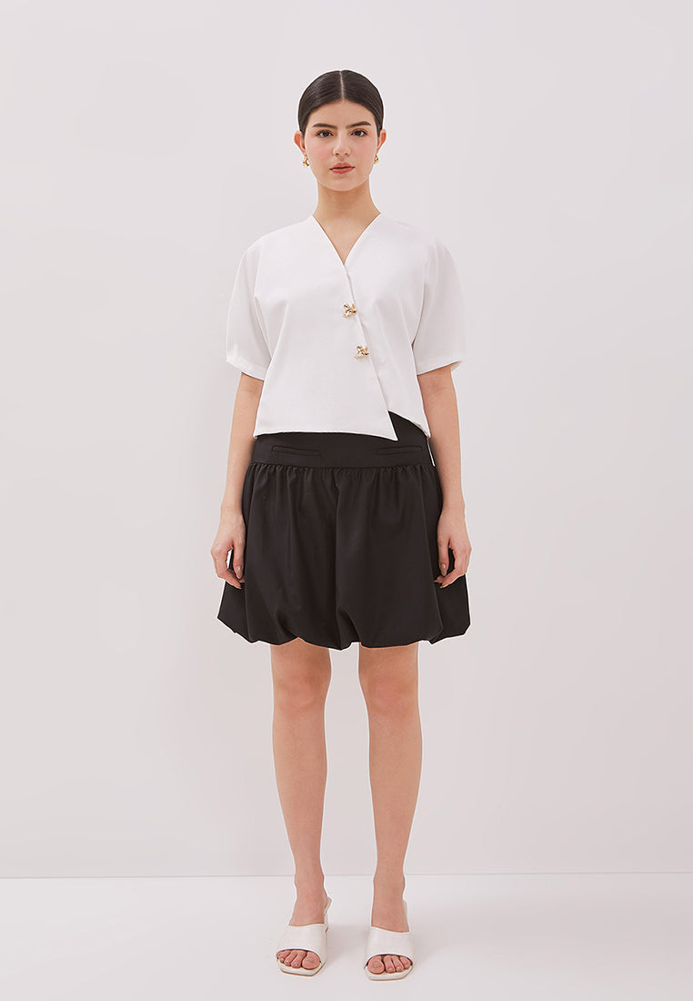 Zinie Top - Wool Blend Puff Sleeve Top