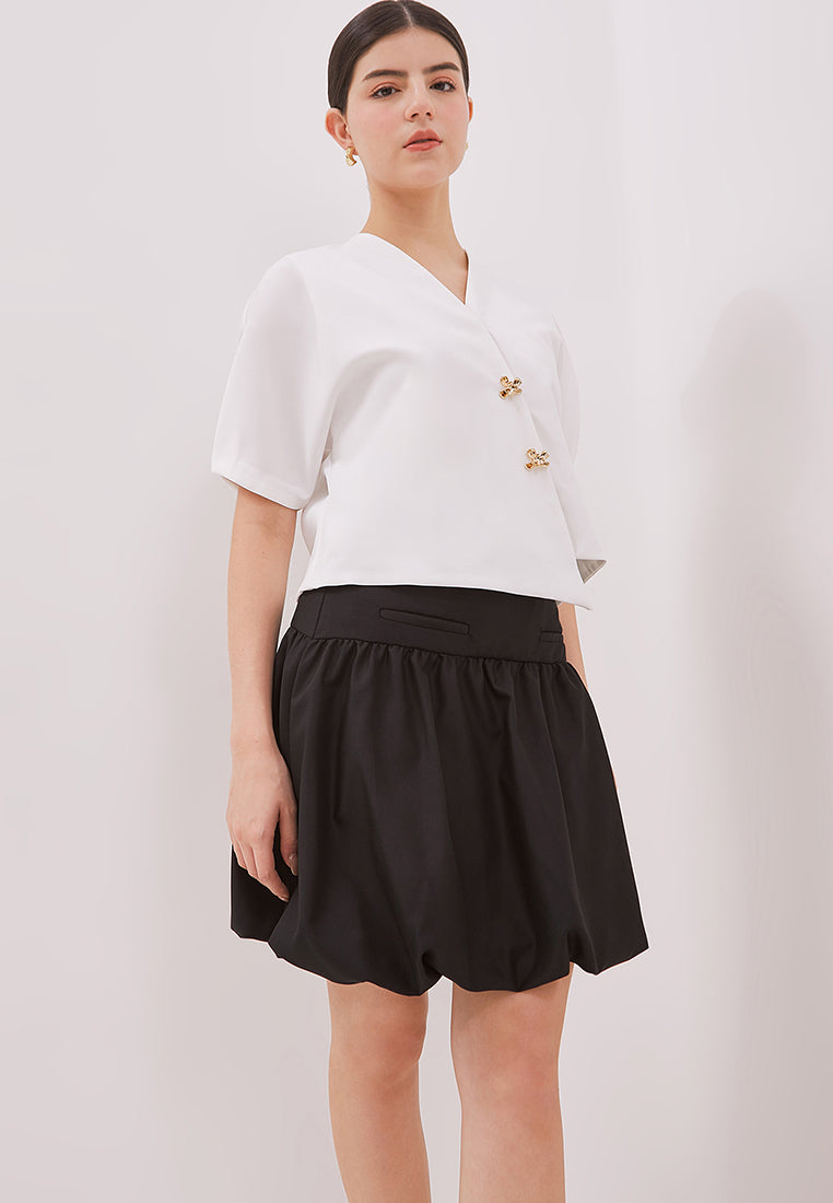 Zinie Top - Wool Blend Puff Sleeve Top