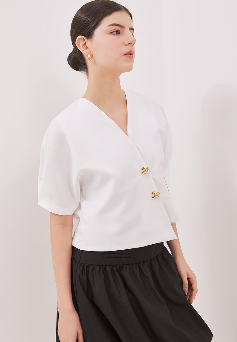 Zinie Top - Wool Blend Puff Sleeve Top