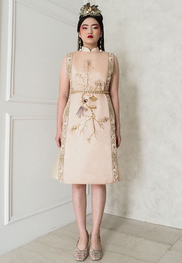 Ashelyn Cheongsam Dress – Duchess Satin Fit & Flare in Red & Gold (Pre-Order & Rent)