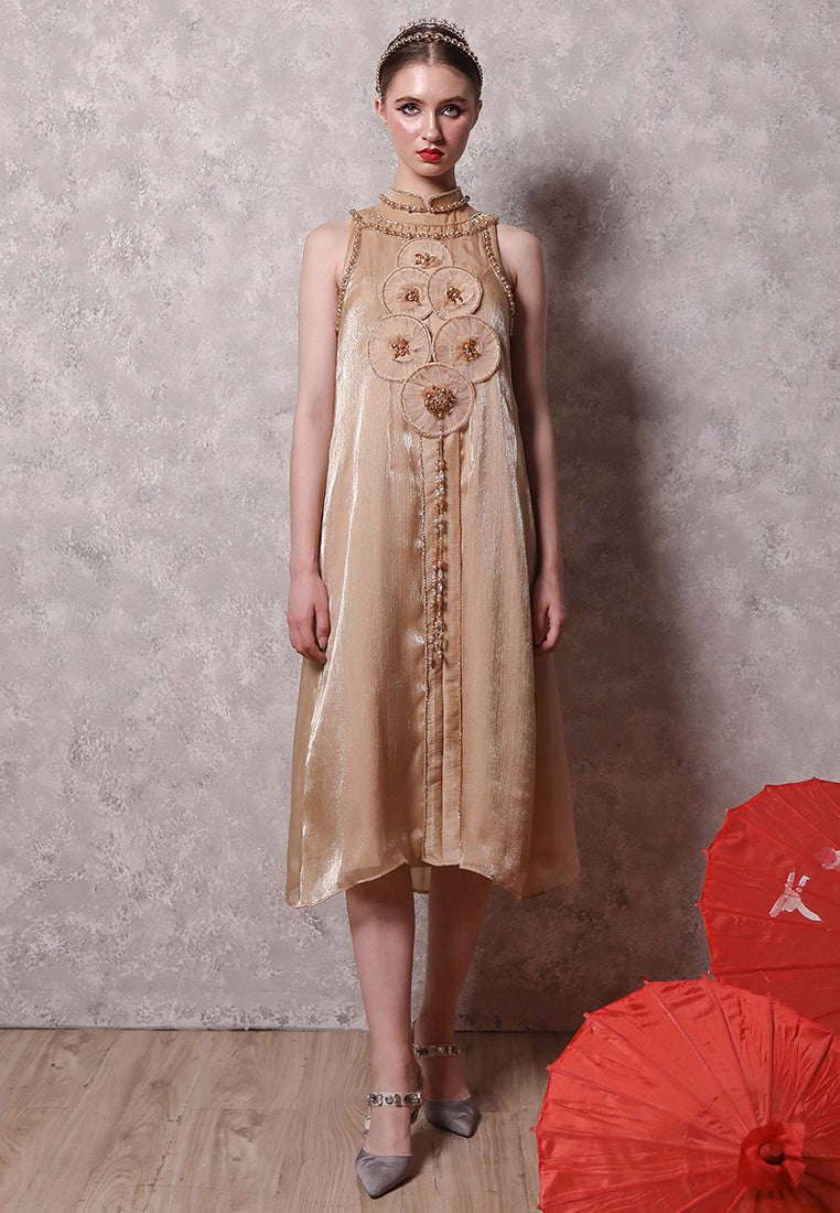 Cannele Cheongsam Dress - Silk Organza Gold Dress (Pre-Order & Rent)