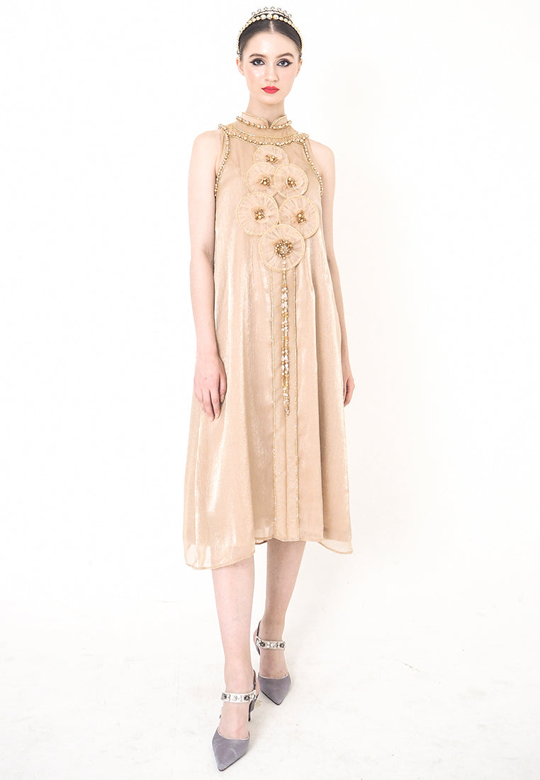 Cannele Cheongsam Dress - Silk Organza Gold Dress (Pre-Order & Rent)