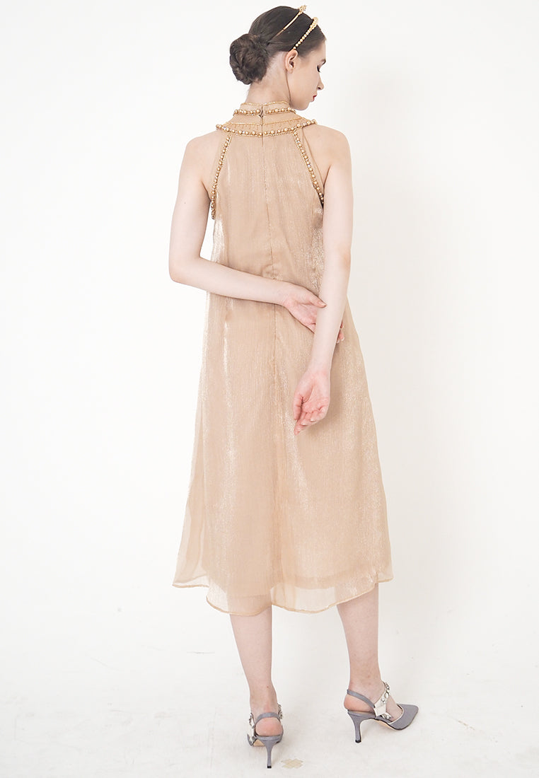 Cannele Cheongsam Dress - Silk Organza Gold Dress (Pre-Order & Rent)