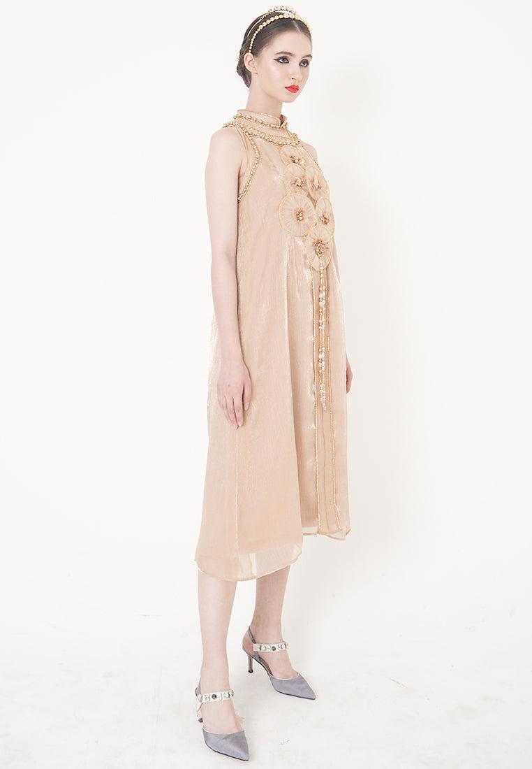 Cannele Cheongsam Dress - Silk Organza Gold Dress (Pre-Order & Rent)