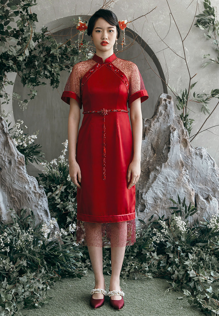 Chevlair Cheongsam Dress – Silk Satin Dress in Red (Pre-Order & Rent)