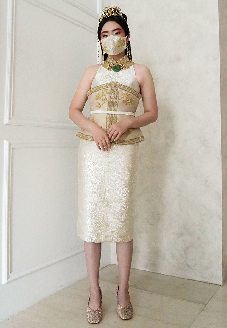 Eris Cheongsam Dress - Halter Midi Dress in Champagne (Pre-Order & Rent)