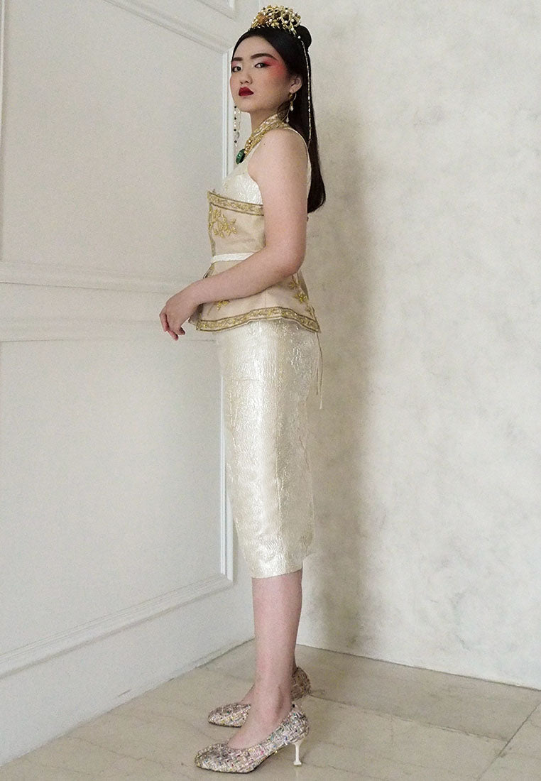 Eris Cheongsam Dress - Halter Midi Dress in Champagne (Pre-Order & Rent)