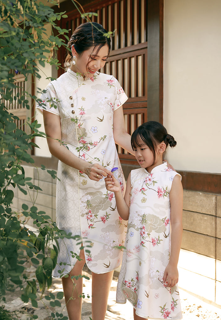 Elowyn Cheongsam Dress - Elegant Floral Motif Shift Dress (Pre-Order)