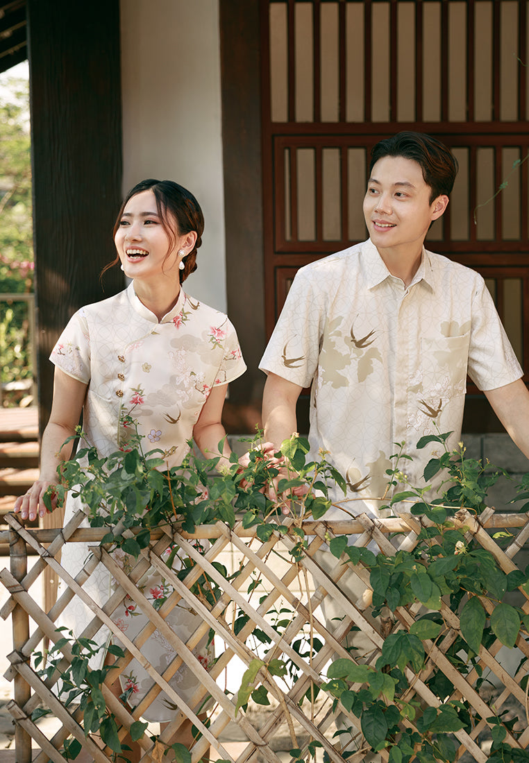 Elowyn Cheongsam Dress - Elegant Floral Motif Shift Dress (Pre-Order)