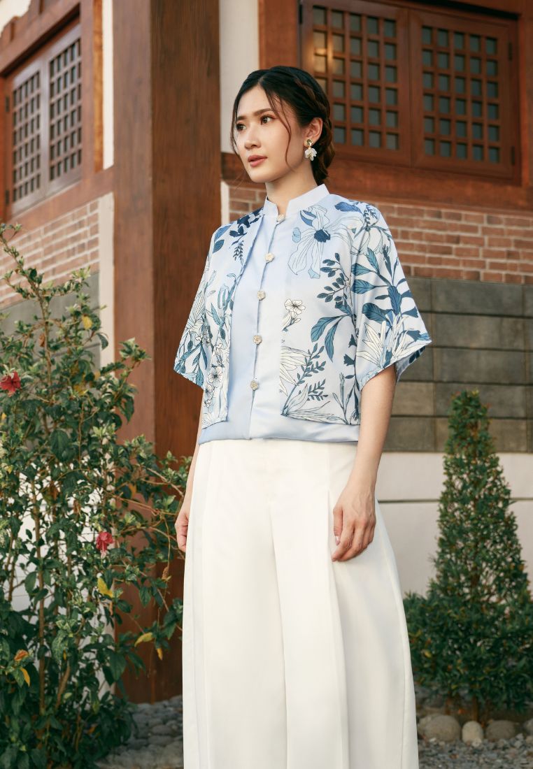 Liorna Cheongsam Top - Blue Floral Print Outer (Pre-Order)