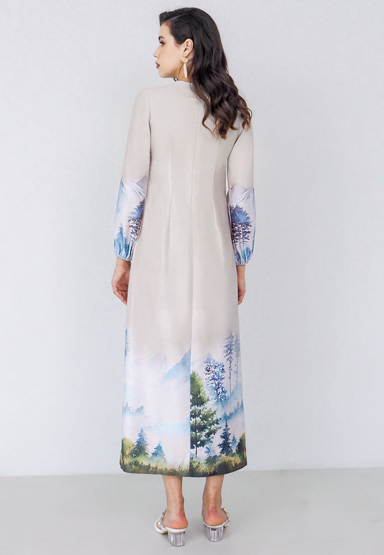 Marrie Print Long Dress Beige ( Pre-Order )